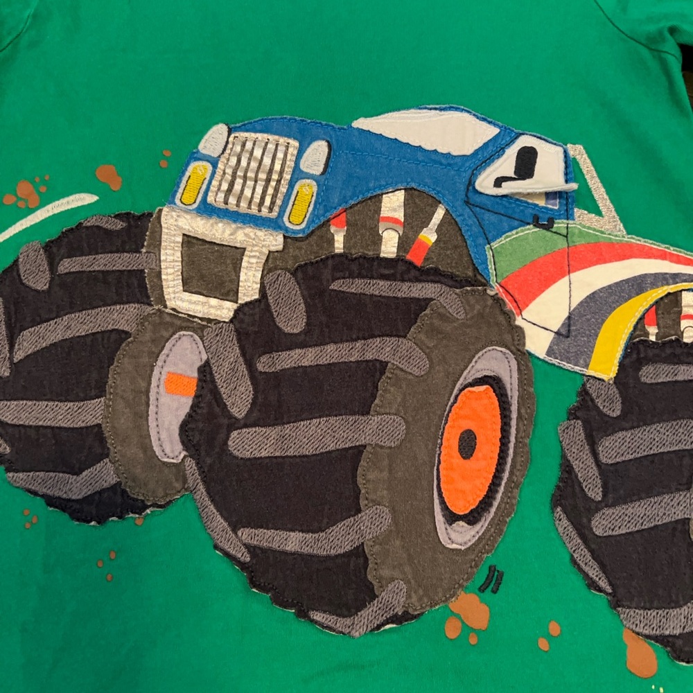 Mini Boden Green T-Shirt with Colorful Monster Truck